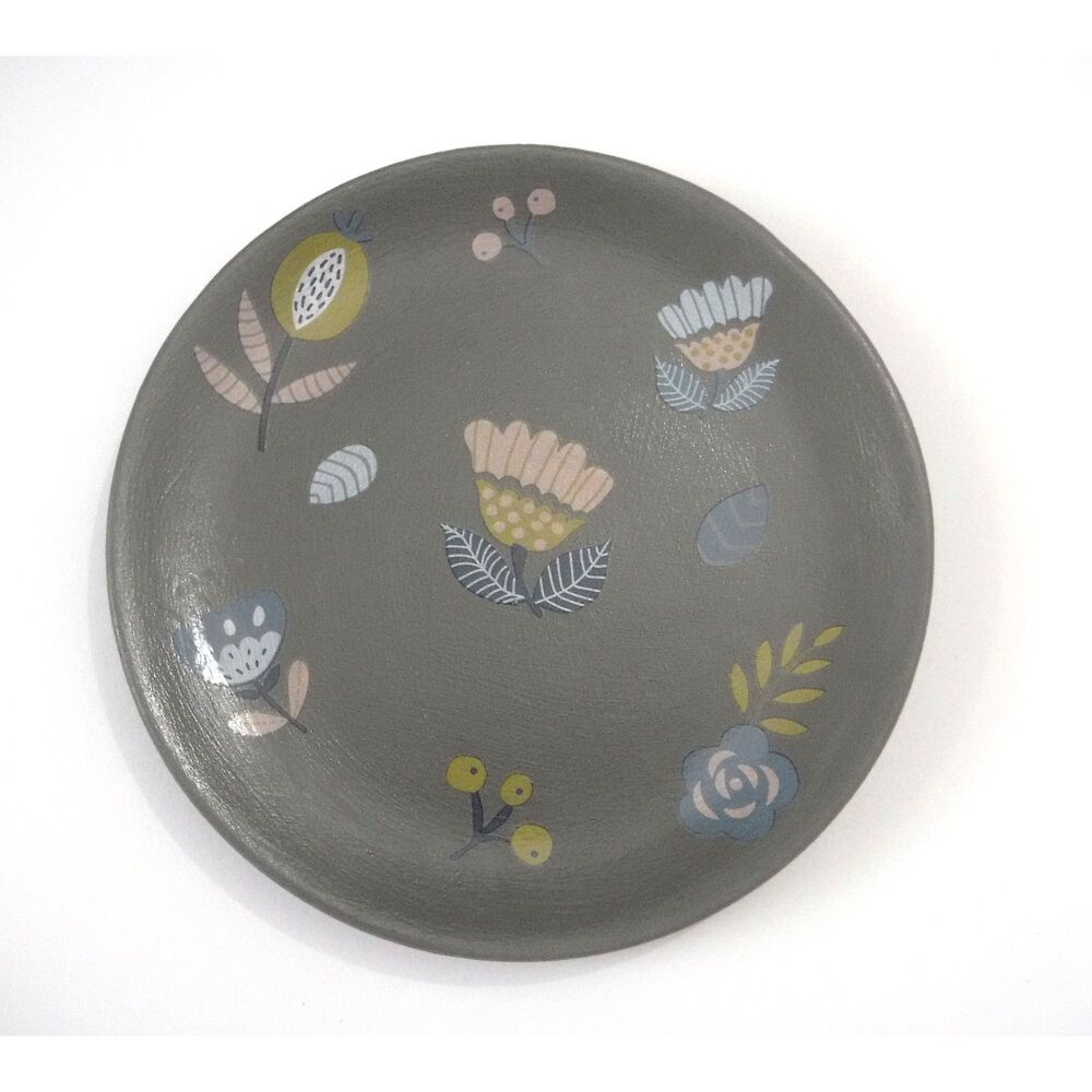 Trinket / Jewelry Dish Gray w/ Flowers